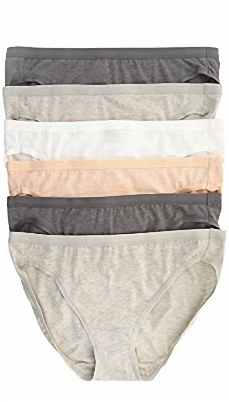 NEW FELINA women's organic cotton stretch bikini, 6-pack in pearl/stone/amber/sl